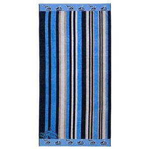 Gözze Strandhanddoek, 100% katoen, 90 x 180 cm, strepen design met motieven, blauw/zwart, 10020-82-90180