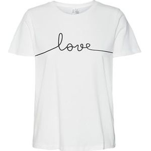 VERO MODA Dames Vmkami S/S O-Neck T-shirt JRS Btq Top, sneeuwwit/print: black love, XS