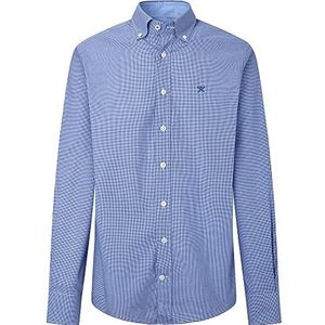 Hackett London Heren Essential Gingham Shirt, Wit/Blauw, XL