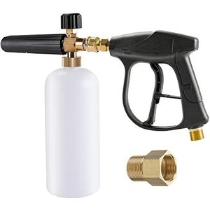 Sneeuwschuimlans schuimpistool, 1 l verstelbaar 1/4 inch Quick Release Foam Kanon Zeepdispenser Nozzle Hogedrukreiniger Gun Jet Wash Gun met M22-14mm Vrouwelijk naar M22-15mm Mannelijke Connector voor