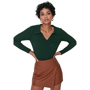 Trendyol Dames overhemd kraag effen normale trui sweatshirt, Emerald Groen, S