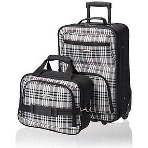 Rockland Mode Softside rechtopstaande bagageset, Zwart Plaid, 2-Piece Set (14/19), Mode Softside rechtopstaande bagageset