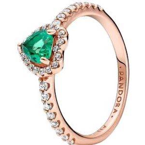 Pandora Timeless Heart 14-karaats rosévergulde ring met groen kristal en heldere zirkoniasteentjes, 58