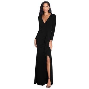 Betsy & Adam Womens Long Sleeve Stretchy Formal (Available in Plus) Special Occasion Dress, Black, 12 US