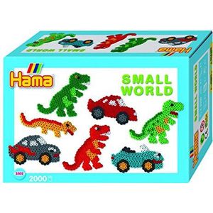 Hama 3502 - strijkkralen Midi geschenkverpakking kleine wereld dinosaurus & auto blauw 2