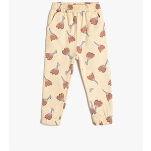 Koton Babygirl Joggingbroek Bloem Gedrukt Trekkoord Geborsteld Interieur Katoen, Beige design (0d5), 9-12 Monate