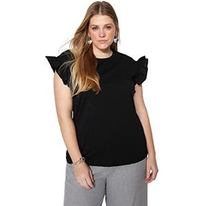 Trendyol Dames Regular fit Basic Crew Neck Knit Plus Size T-shirt, Zwart, 2XL, Zwart, XXL grote maten