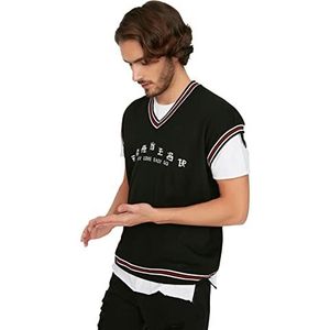 Trendyol Heren Black Mens V-hals Front Writing Gedetailleerd Knitwear Jumpers Pullover Sweater, L