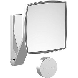KEUCO Wand-Make-Up-Spiegel met zwenkarm, LED-verlichting, 5-voudige vergroting, Inbouwkabelgeleiding, 20 x 20 cm, hoekig, chroom, Cosmetische spiegel iLook_move