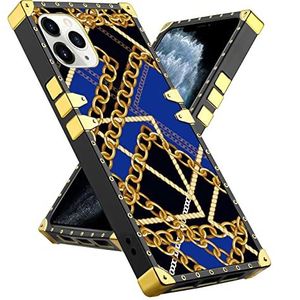 Voor iPhone 11 Pro Max Square Edge Phone Case Blue Gold Chain Flexibele Premium Anti-kras Bescherming voor iPhone 11 Pro Max