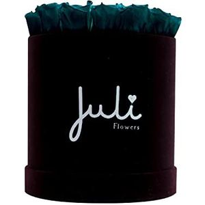 Juli Flowers Ronde rozenbox met Infinity Rozen, handgemaakte bloembox uit Duitsland, in klein en XS fluweel donkerpaars/zwart rond (zwart, 17-19 rozen)