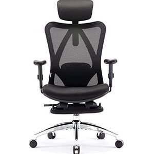 SIHOO ergonomische bureaustoel met voetensteun, computer bureaustoel, verstelbare hoofdsteunen, rugleuning en armleuning mesh stoel (zwart)