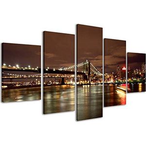 Brooklyn Bridge 084 Moderne schilderijen op canvas in 5 ingelijste panelen, klaar om op te hangen, 200 x 90 cm