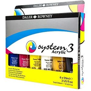 Daler-Rowney System3 Acrylverf, kunststof buizen, 59 ml, kartonnen doos, processet, 6 verschillende kleuren