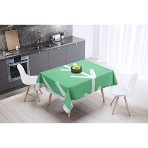 Bonamaison Tafelkleed, Anti-Mold, Sneldrogend, Waterdicht, 100% Polyester Tafellaken, Petroleum Groen, Wit, 140 x 140 Cm - Ontworpen en Vervaardigd in Turkije