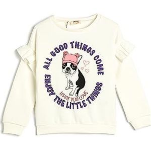 Koton Girls Sweatshirt Ruffle Dog Printed Round Collar, 010 (ecru), 5-6 jaar