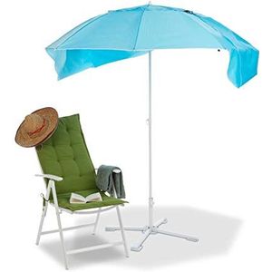 Relaxdays parasol strandtent, 2 in 1 zonnebescherming, met draagtas, HxØ 210 x 180 cm, strandparasol, stokparasol, blauw