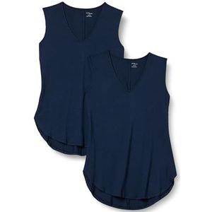 Amazon Essentials Dames jersey standaard fit V-hals tanktop (voorheen Daily Ritual), pak van 2, marineblauw, maat M