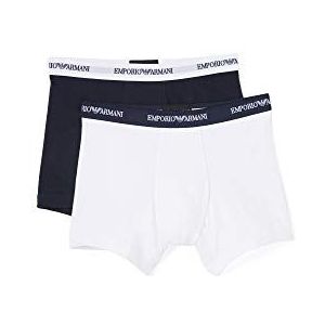 Emporio Armani Katoenen boxershort voor heren, verpakking van 2 stuks, Wit/Marine, M