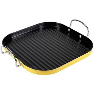 Di.Mo Casa Collection Piazza gietijzeren grillpan met handgrepen, 29 cm lang x 29 cm breed, geel