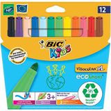 BIC Kids Visacolor XL Gekleurde Viltstiften Extra Brede Punt - Verschillende Kleuren, Pak van 12 Stuks