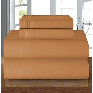 Elegant Comfort Luxe 1500 hoogwaardige microvezel 4-delige lakenset - kreukbestendig, elastisch hoeslaken, diepe zak tot 40,6 cm, California King, lichtbruin