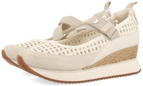 GIOSEPPO Open sneakers van leer en Raphia Belmont, Wit, 35 EU