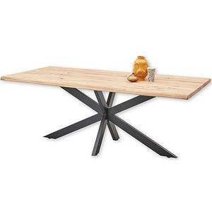 Stella Trading Tom Eettafel, boomrand, massief hout, eiken-hoogwaardige boomrandtafel met buitengewoon metalen frame voor uw eetkamer, 200 x 76 x 100 cm