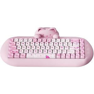 YUNZII C68 Draadloos Mechanisch Toetsenbord, 65% Hot Swap Gaming Toetsenbord, BT5.0/2.4G/Draadloos, RGBachtergrondverlichting NKRO, Schattig Kattensilicone voor Win/Mac (Milk Switch,Roze)