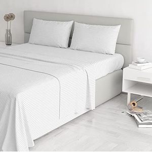 Italian Bed Linen Satin Stripes beddengoed, wit, dubbel
