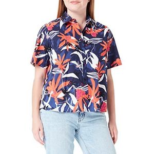 Gerry Weber Katoenen blouse met bloemenpatroon, korte mouwen, katoenen blouse, bloemenpatroon, Blauw/rood/oranje opdruk., 36
