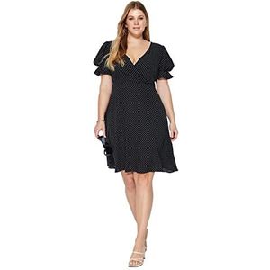 Trendyol Vrouwen Plus Size Mini A-lijn Ontspannen Geweven Plus Size Jurk, Zwart, 70 grote maten