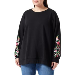 ONLY CARMAKOMA Dames Carnewcalla L/S Sweat JRS sweatshirt, Zwart/detail: bloemen op mouwen, L grote maten
