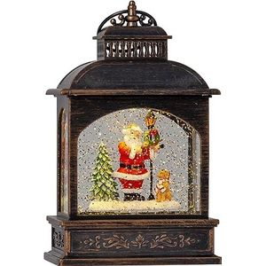 EGLO Led-kerstlantaarn met sneeuwstok, verlichte vintage sneeuwbol met kerstman, raamdecoratie voor Kerstmis met timer, kunststof in brons