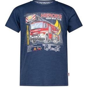 Boys T-shirt print gloeiende firecar, Midnight Blue, 104-110