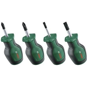 Bosch compacte schroevendraaierset 4-dlg (compacte schroevendraaiers voor krappe plekken; PH/SL; S2-staal; hoog koppel; kleurcodering; magn. punt; ergon. softgrip)