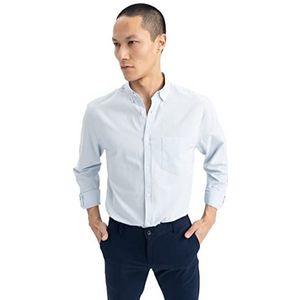 DeFacto Slim fit overhemd voor heren met een zak, blauw (Be196), XL