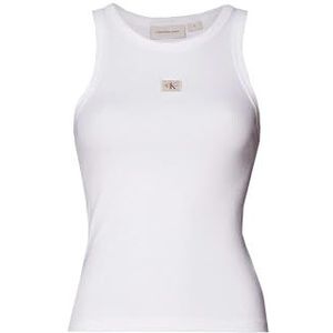 Calvin Klein Jeans Dames Woven Label Rib Tank TOP J20J224762 Tanktop, wit (helder wit), XXS, Wit (helder wit), XXS