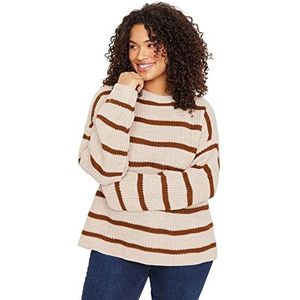 Trendyol Dames GESTREFT Lange Mouwen Ontspannen Sweater in Plus Size, Steen-multi kleur, XXL/Grote maten
