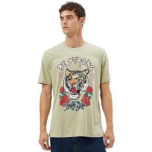 Koton Katoenen T-shirt met tijgerprint in het Verre Oosten thema voor heren, Kaki (850), XXL