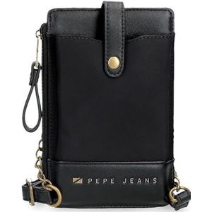 Pepe Jeans Morgan schoudertas voor mobiele telefoon, zwart, 9,5 x 16,5 cm, polyester en PU van Joumma Bags, Zwart, Eén maat, schoudertassen mobiele telefoon houder