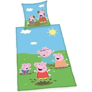 Herding Peppa Pig beddengoedset, kussensloop 80 x 80 cm, dekbedovertrek 135 x 200 cm, met soepel lopende ritssluiting, 100% katoen/Renforcé, veelkleurig