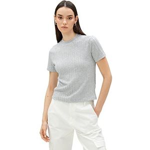 Koton Dames High Neck Gebreid T-shirt met korte mouwen, grijs (027), XXL