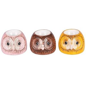 Set met 3 eierschalen, uilvorm, keramiek, Les Petites