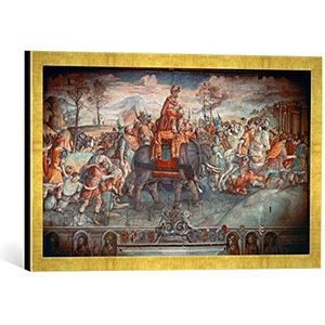 Ingelijste foto van Jacopo Ripanda ""Hannibals overgang over de Alpen"", kunstdruk in hoogwaardige handgemaakte fotolijst, 60x40 cm, Gold raya