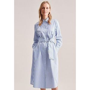 Seidensticker Damesblousejurk Midi - blousejurk met ceintuur en hemdblousekraag - regular fit - lange mouwen - 100% katoen, blauw, 46