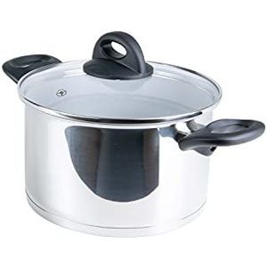 Genius Cerafit Steel Kookpan 20 cm + glazen deksel - roestvrijstalen pan gecoat met 3,5 l inhoud | Pasta pan voor alle warmtebronnen en inductie | Sandwichbodem met aluminium kern