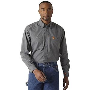 Wrangler Men's Flame Resistant Twill Flap Pocket Long Sleeve Work Shirt, Grey, Medium