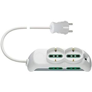 VIMAR FP00520.CK.B Mobiel meervoudige stekkerdoos met 2 universele uitgangen, 4 uitgangen Italiaanse standaardstopcontact, 1,5 m kabel, stekker 2P+T 16 A Schuko, wit