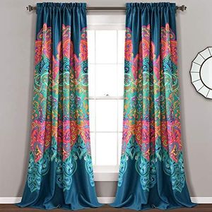 Lush Decor Boho Chic kamer verduistering venster gordijn paneel paar, 95 ""x 52"" + 2"" Header, Turquoise en marine, Turquoise & Navy